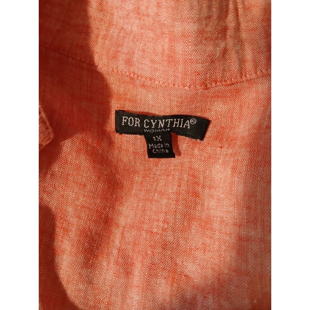 For Cynthia Womens Coral Linen Tunic Top Button Front 3/4 Sleeves Size XL Plus - Picture 8 of 13